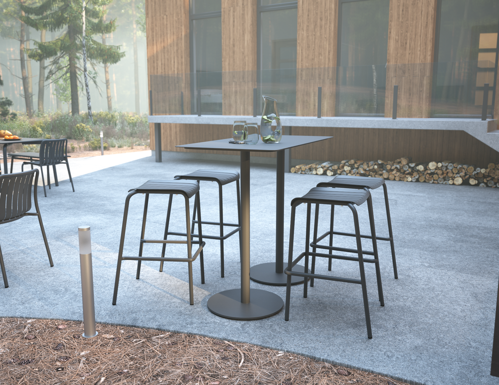 Lifestyle: Roku Outdoor Backless Bar Stool bar setting
