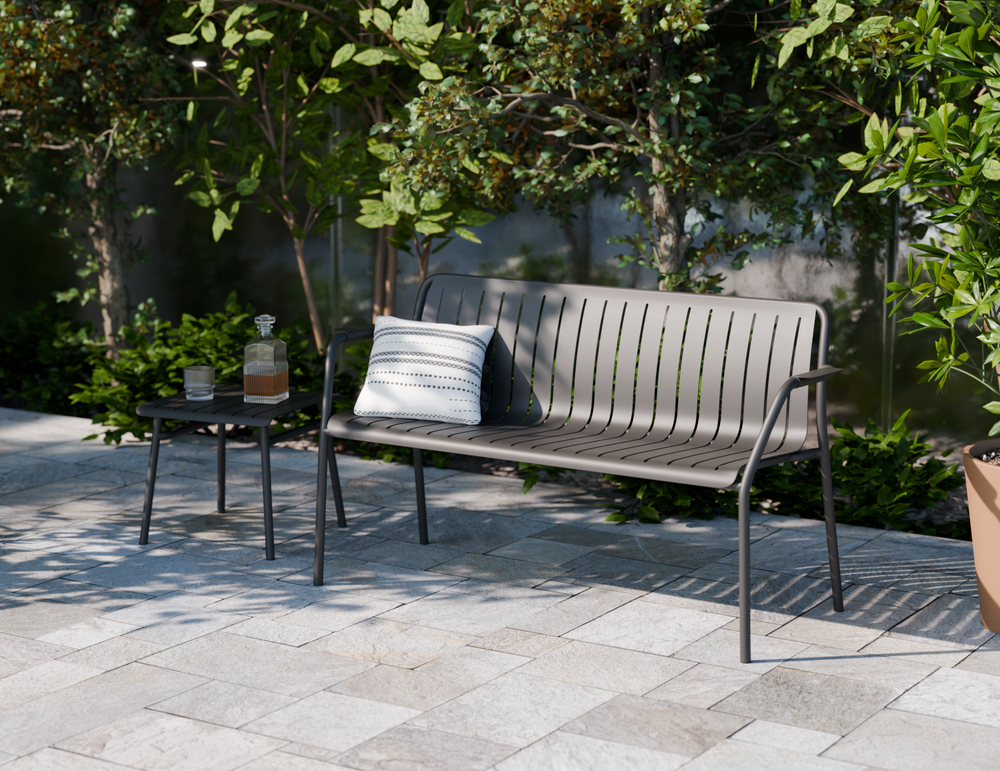 Lifestyle: Roku Outdoor Garden Bench in garden setting