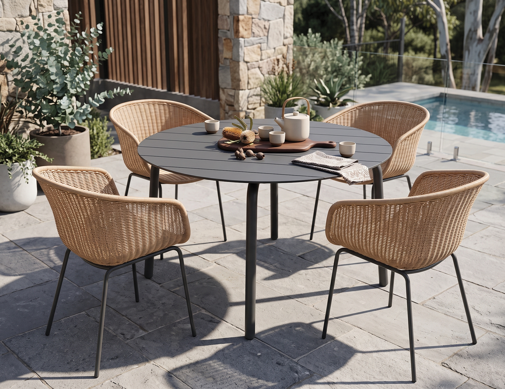 Lifestyle: Roku Round Dining Table 120cm outdoor setting