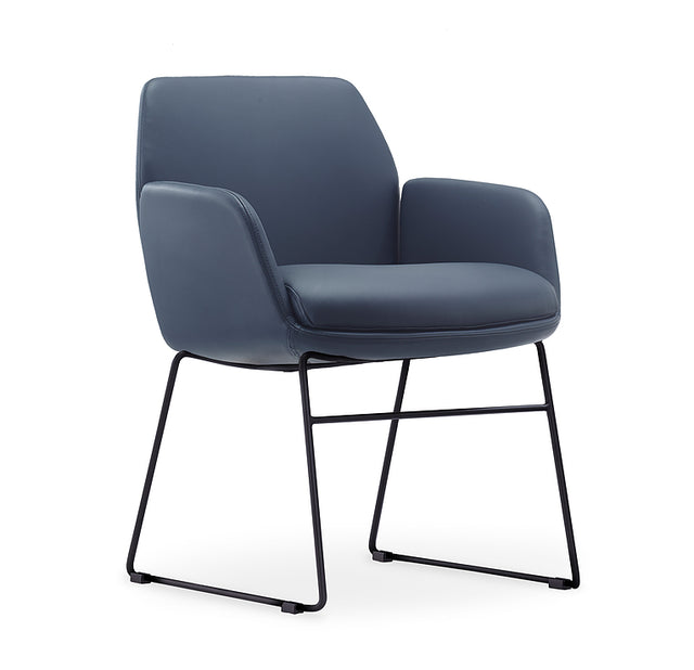 Calypso Sled, black base, Navy PU seat, front angle