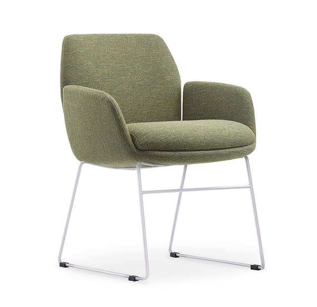 Calypso Sled, white base, Bayleaf seat, front angle