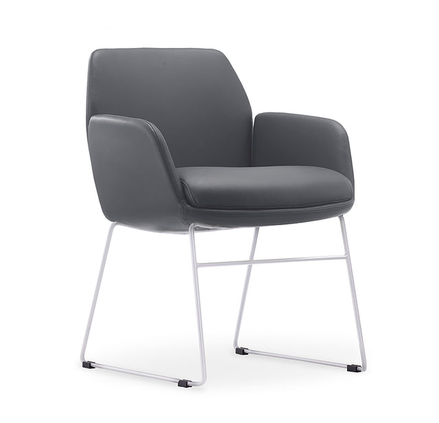Calypso Sled, white base, Charcoal PU seat, front angle