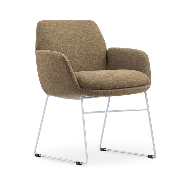 Calypso Sled, white base, Coffee seat, front angle