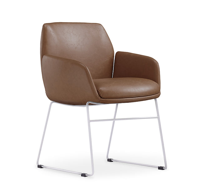 Calypso Sled, white base, Mahogany PU seat, front angle
