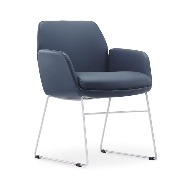 Calypso Sled, white base, Navy PU seat, front angle