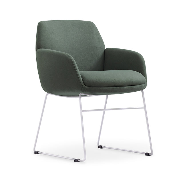 Calypso Sled, white base, Olive Green seat, front angle