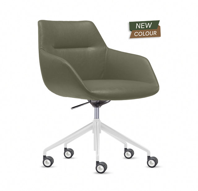 Dahlia 5 Star Plus, White base, Olive PU seat, front angle