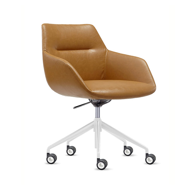 Dahlia 5 Star Plus, White base, Tan PU seat, front angle
