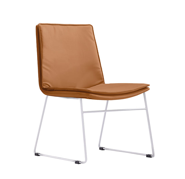 Real Sled, White base, Tan PU seat, front angle