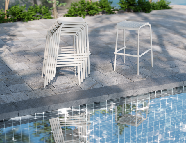 Roku Outdoor Backless Bar Stool — stacking detail