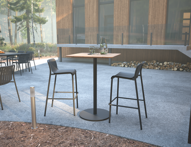 Roku Teak Bar Table Charcoal - setting