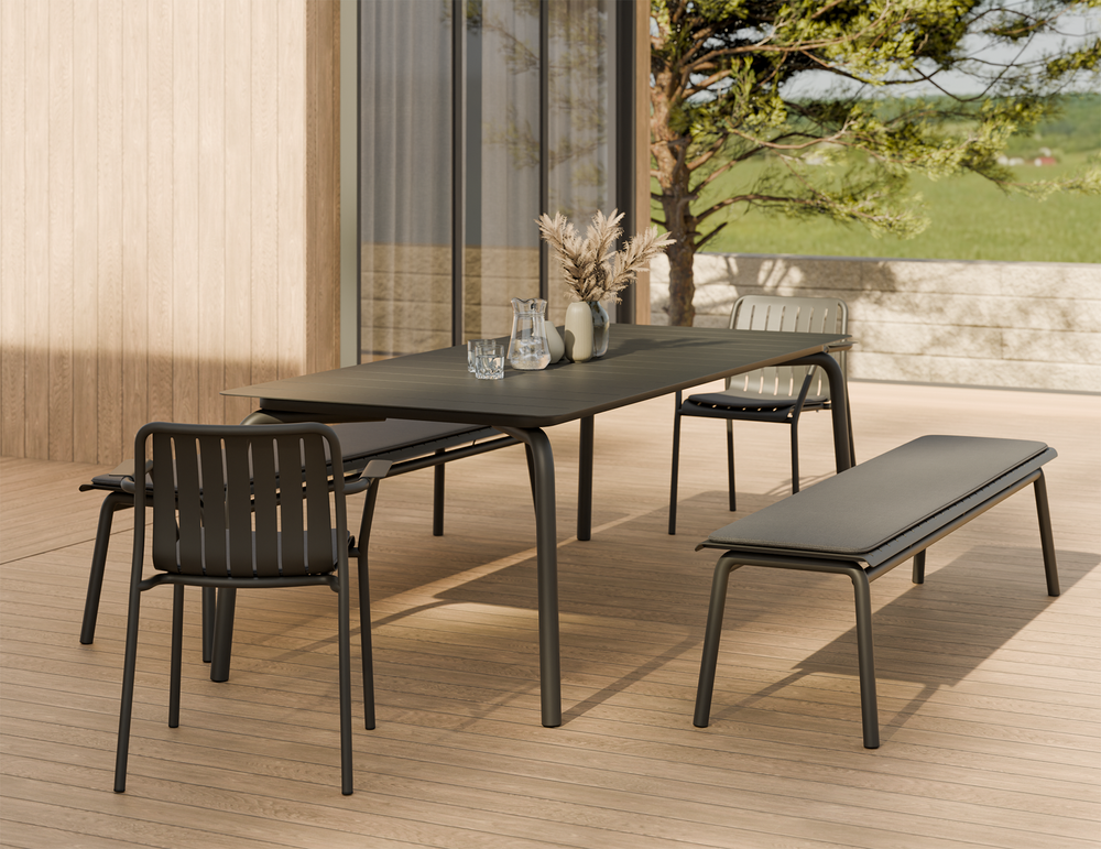 Lifestyle: Roku Outdoor Bench 190cm with seat pad residential setting