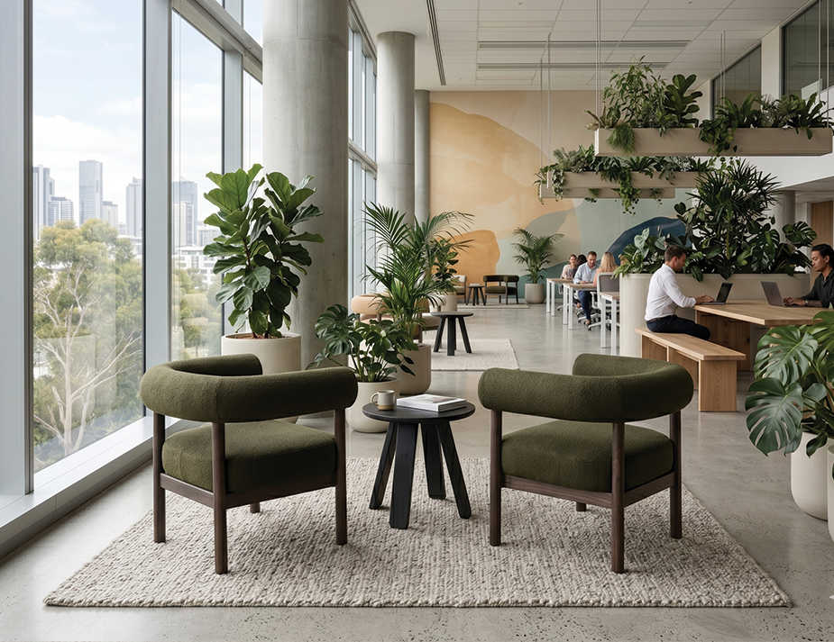 Lifestyle: Marlowe in Hunter Green with smoked oak legs