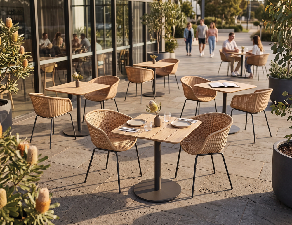 Lifestyle: Roku Cafe Teak Table cafe setting