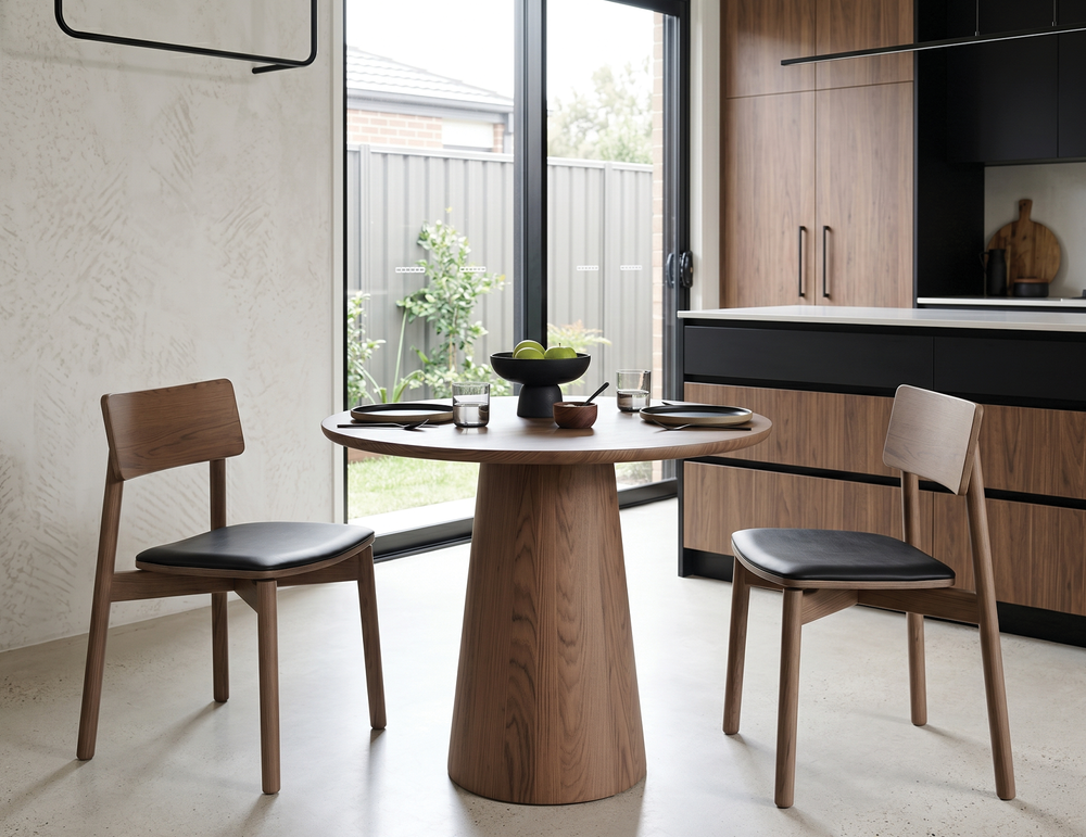 Lifestyle: Circa walnut table in a 2-seater kitchen setting